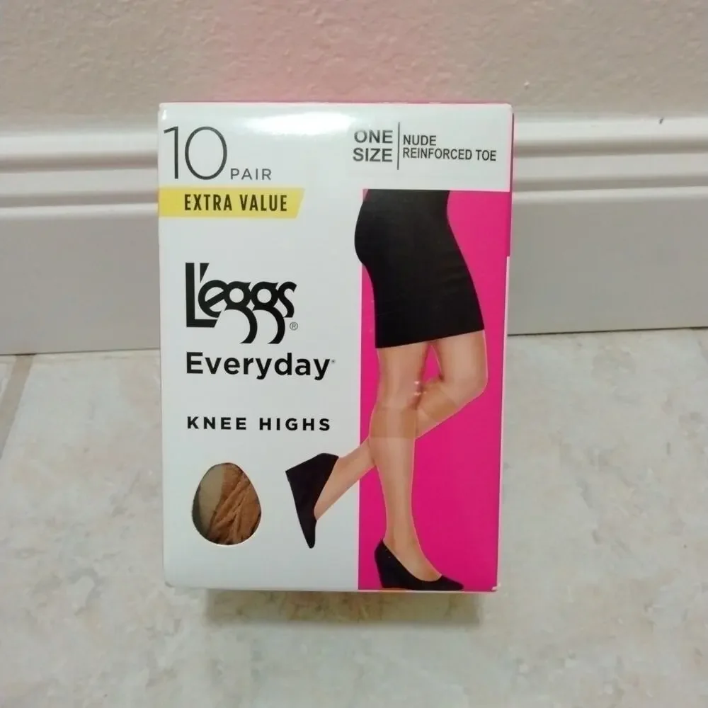 L'eggs Everyday Knee Highs One Size NUDE Reinforced Toe 9 pairs 43592